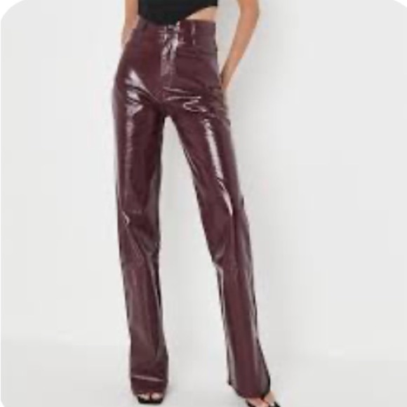 NWT Missguided High Waisted Vinyl Trousers in Wine Size 4 - Picture 1 of 9